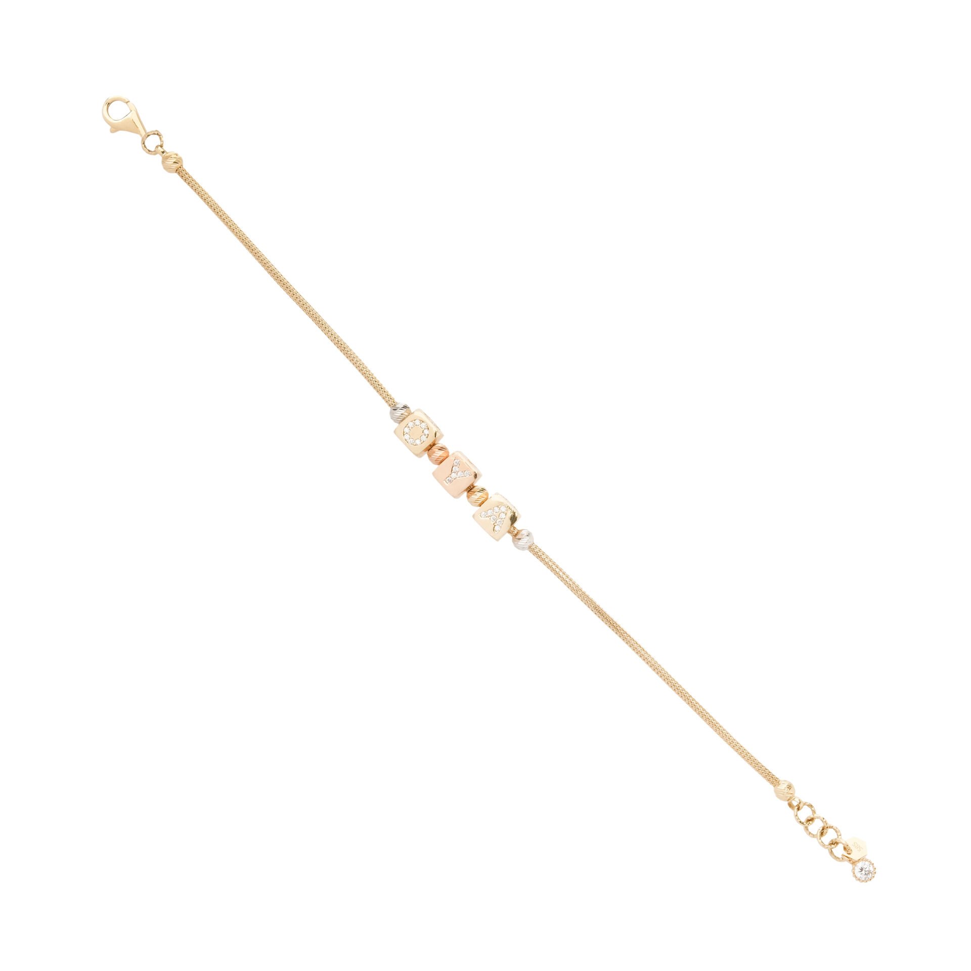 14 Ayar Altın Küp Taşlı İsim Bileklik – Oya