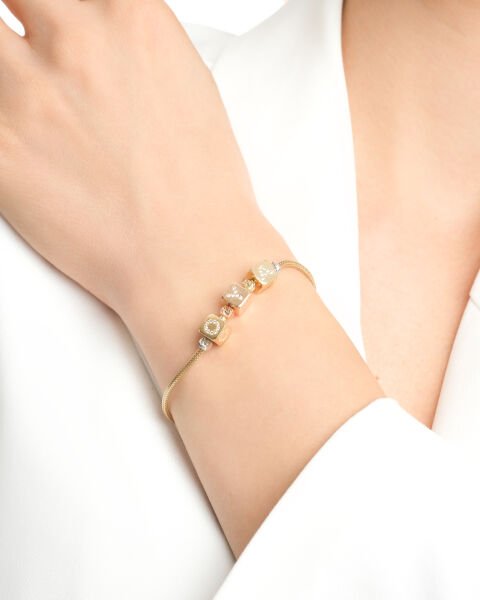 14 Ayar Altın Küp Taşlı İsim Bileklik – Oya