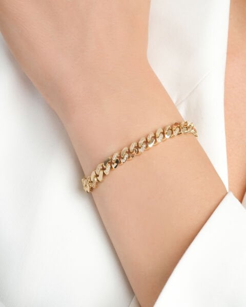 14 Ayar Altın Taşlı Gurmet Zincir Bileklik