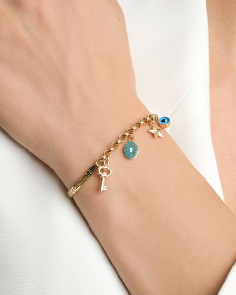 14 Ayar Altın Balık Sırtı Zincir Charm Bileklik