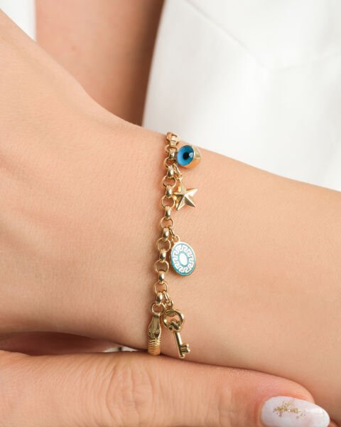 14 Ayar Altın Balık Sırtı Zincir Charm Bileklik