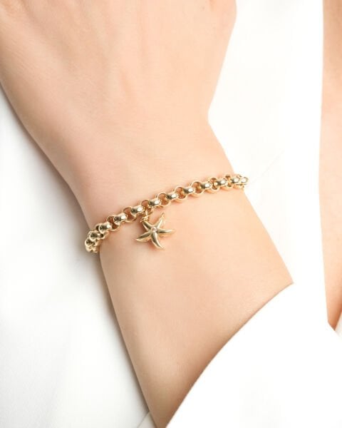 Cetaş Aqualis Koleksiyonu Deniz Yıldızı Figürlü Yakut Taşlı Altın Bileklik