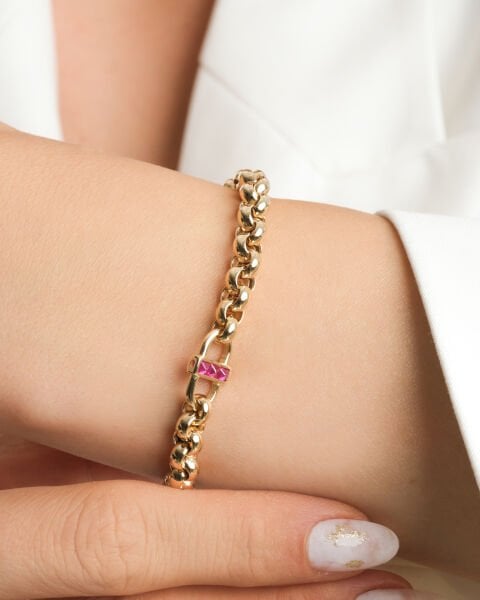 Cetaş Aqualis Koleksiyonu Deniz Yıldızı Figürlü Yakut Taşlı Altın Bileklik