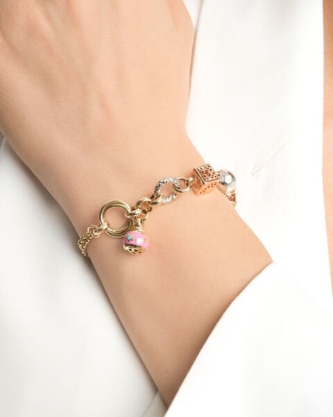 Cetaş Eterna 14 Ayar Altın Pembe Mineli Çoklu Figürlü Bileklik