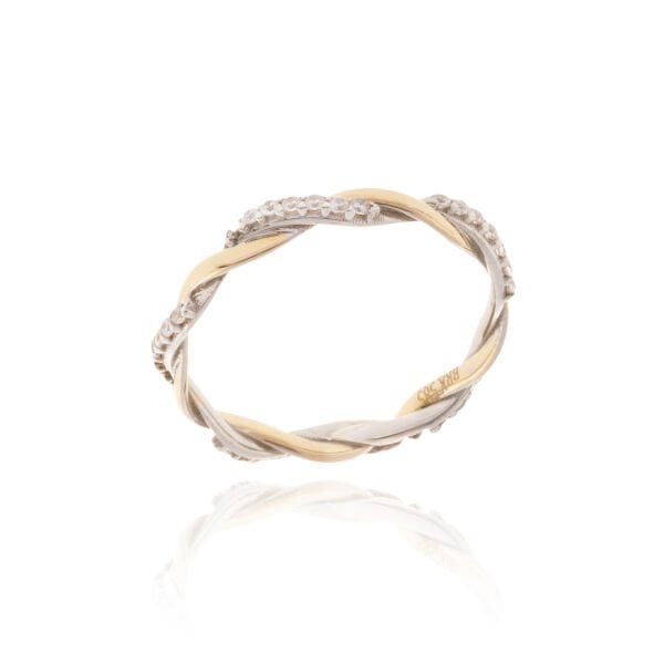 14 Ayar Beyaz ve Sarı Altın Taşlı Sarmal Yüzük