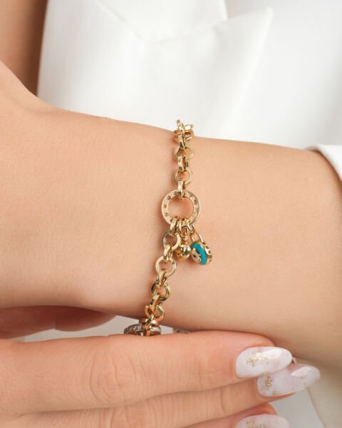 Cetaş Eterna  14 Ayar Taşlı Şans Figürlü Altın Bileklik