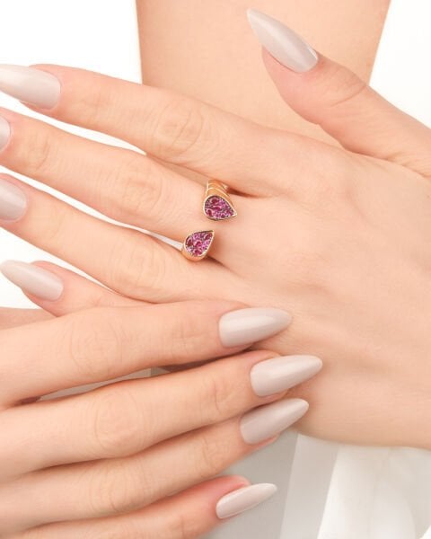 Cetaş Eterna Damla Form Yakut Taşlı 14 Ayar Altın Yüzük