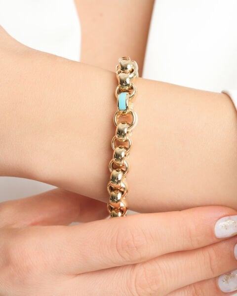 Cetaş Eterna 14 Ayar Altın Mavi Mineli Minimal Dodge Altın Bileklik