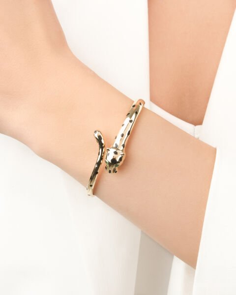 Cetaş Eterna 14 Ayar Zümrüt Taşlı Leopar Figürlü Altın Bilezik