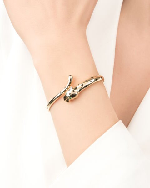 Cetaş Eterna 14 Ayar Zümrüt Taşlı Leopar Figürlü Altın Bilezik