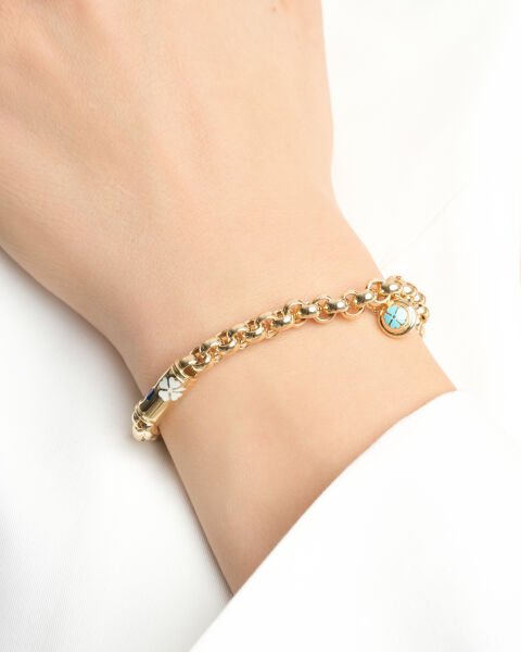 Cetaş  Eterna 14 Ayar Yonca Figürlü Göz Boncuklu Altın Bileklik