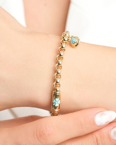 Cetaş  Eterna 14 Ayar Yonca Figürlü Göz Boncuklu Altın Bileklik