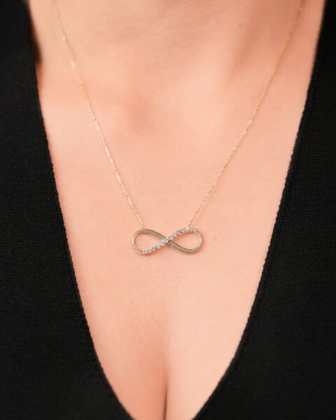 14 Ayar Altın Taşlı Sonsuzluk Kolye
