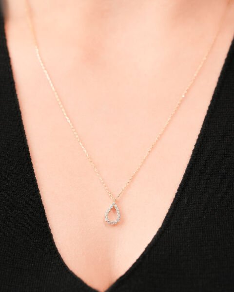 14 Ayar Altın Taşlı Damla Kolye