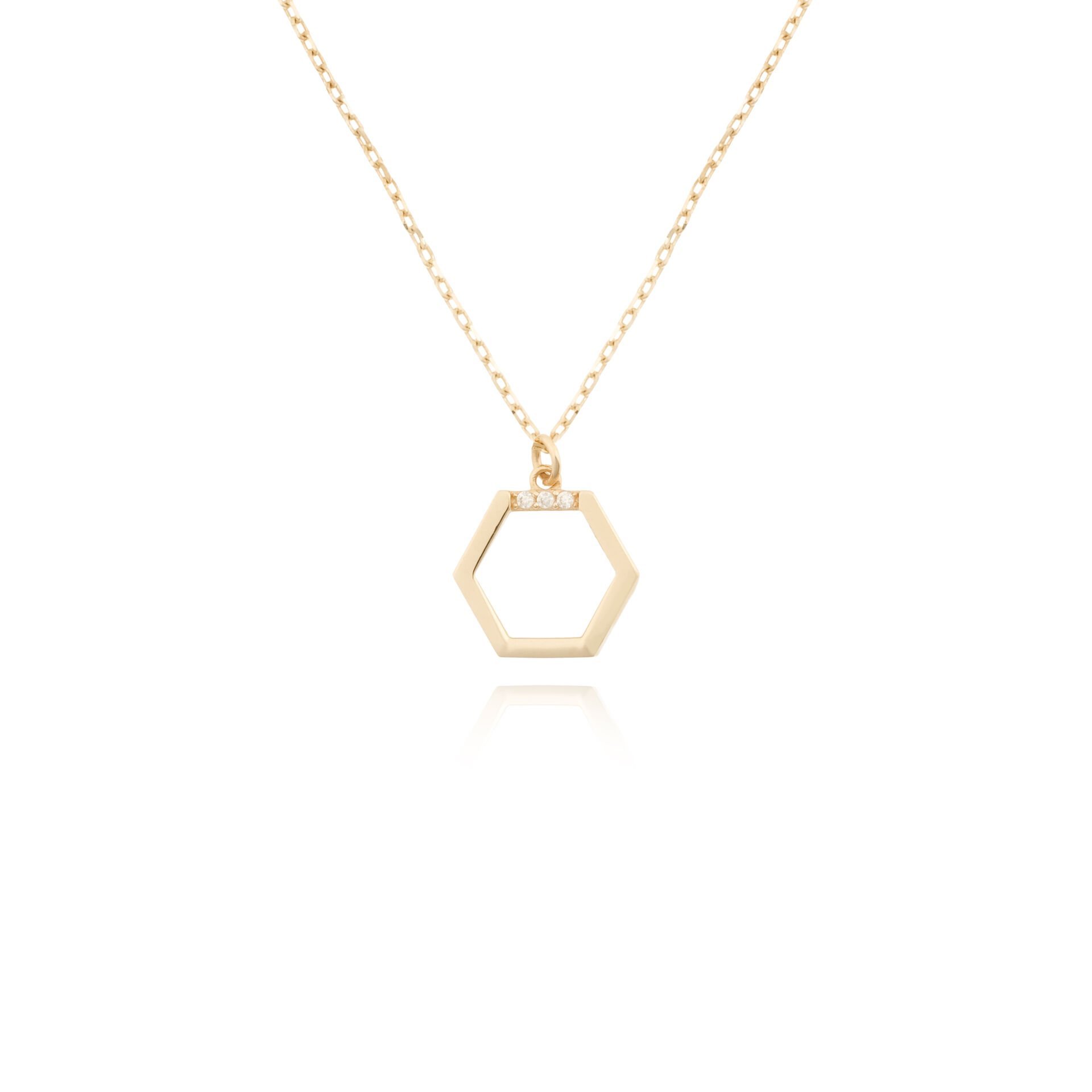 14 Ayar Altın Taşlı Altıgen Kolye