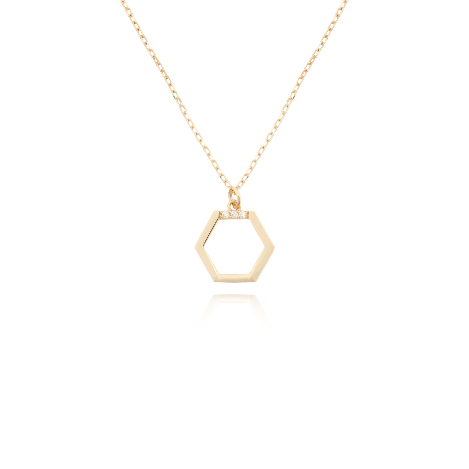 14 Ayar Altın Taşlı Altıgen Kolye