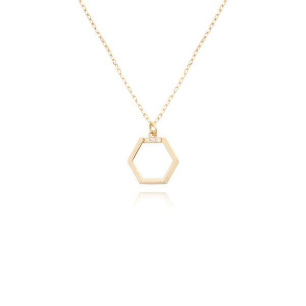 14 Ayar Altın Taşlı Altıgen Kolye