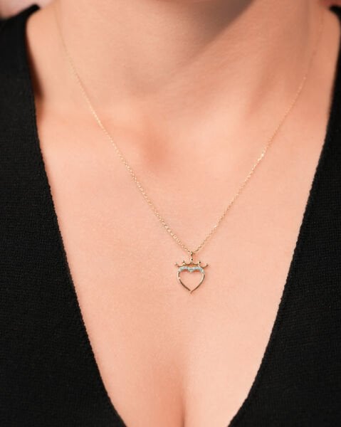 14 Ayar Altın Firuze Taşlı Kalp Kolye