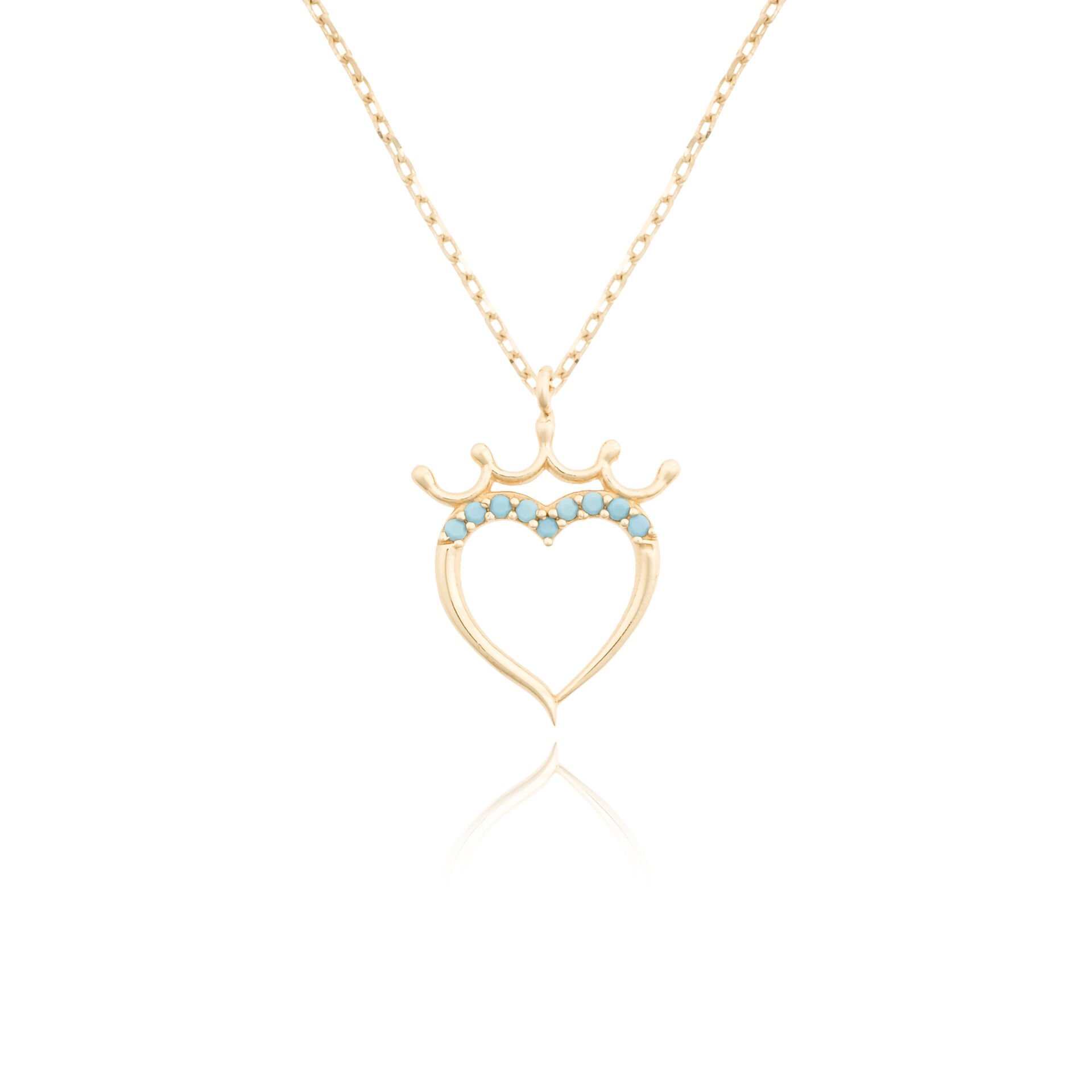 14 Ayar Altın Firuze Taşlı Kalp Kolye