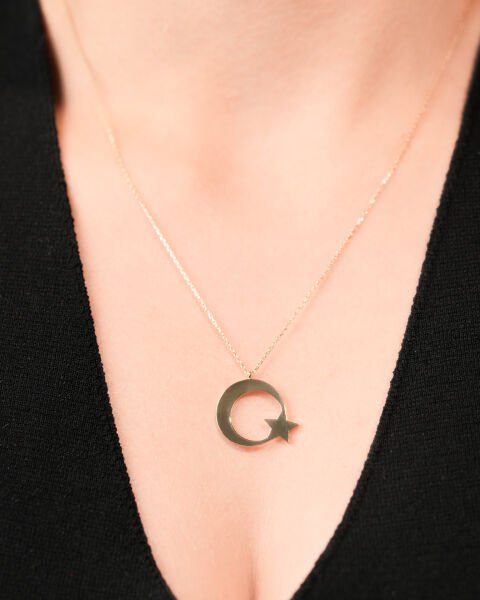 14 Ayar Altın Ay Yıldız Kolye