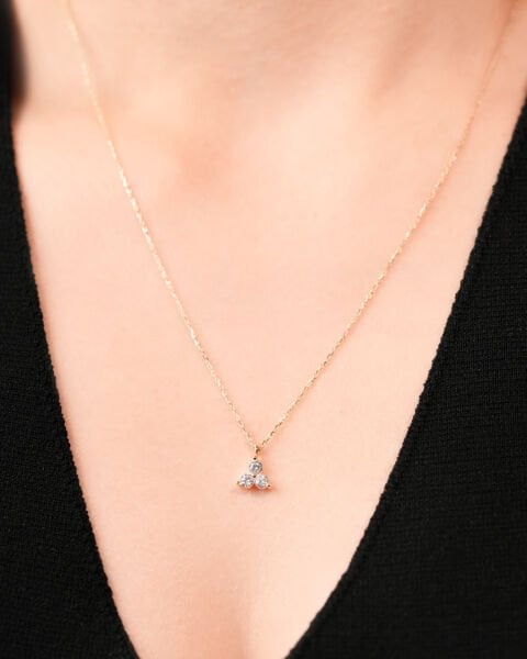 14 Ayar Altın Üç Taş Kolye