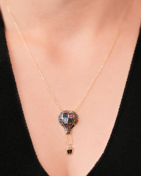 14 Ayar Altın Renkli Taşlı Uçan Balon Kolye