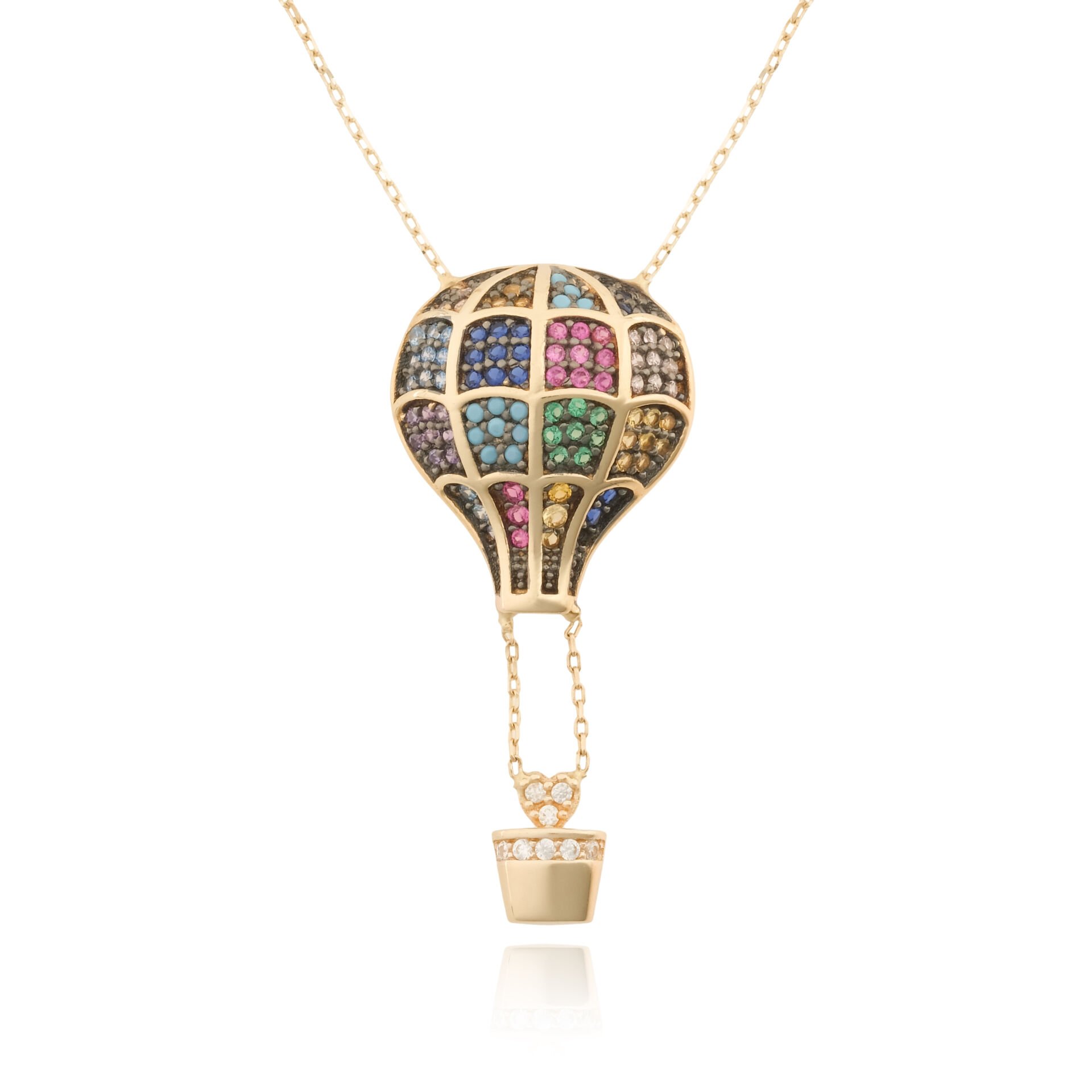 14 Ayar Altın Renkli Taşlı Uçan Balon Kolye