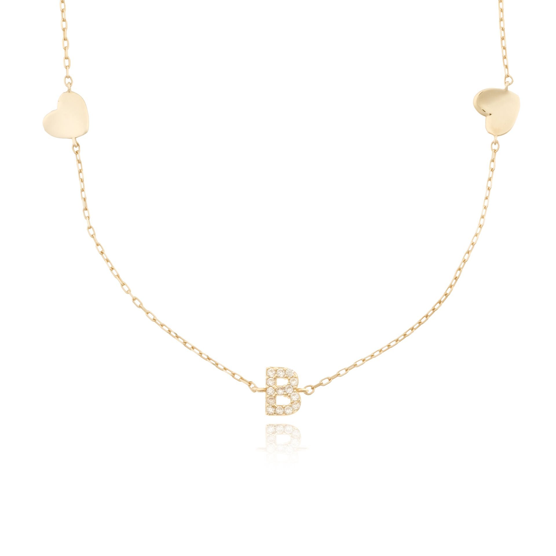 14 Ayar Altın Taşlı Kalpli Kolye B Harfi