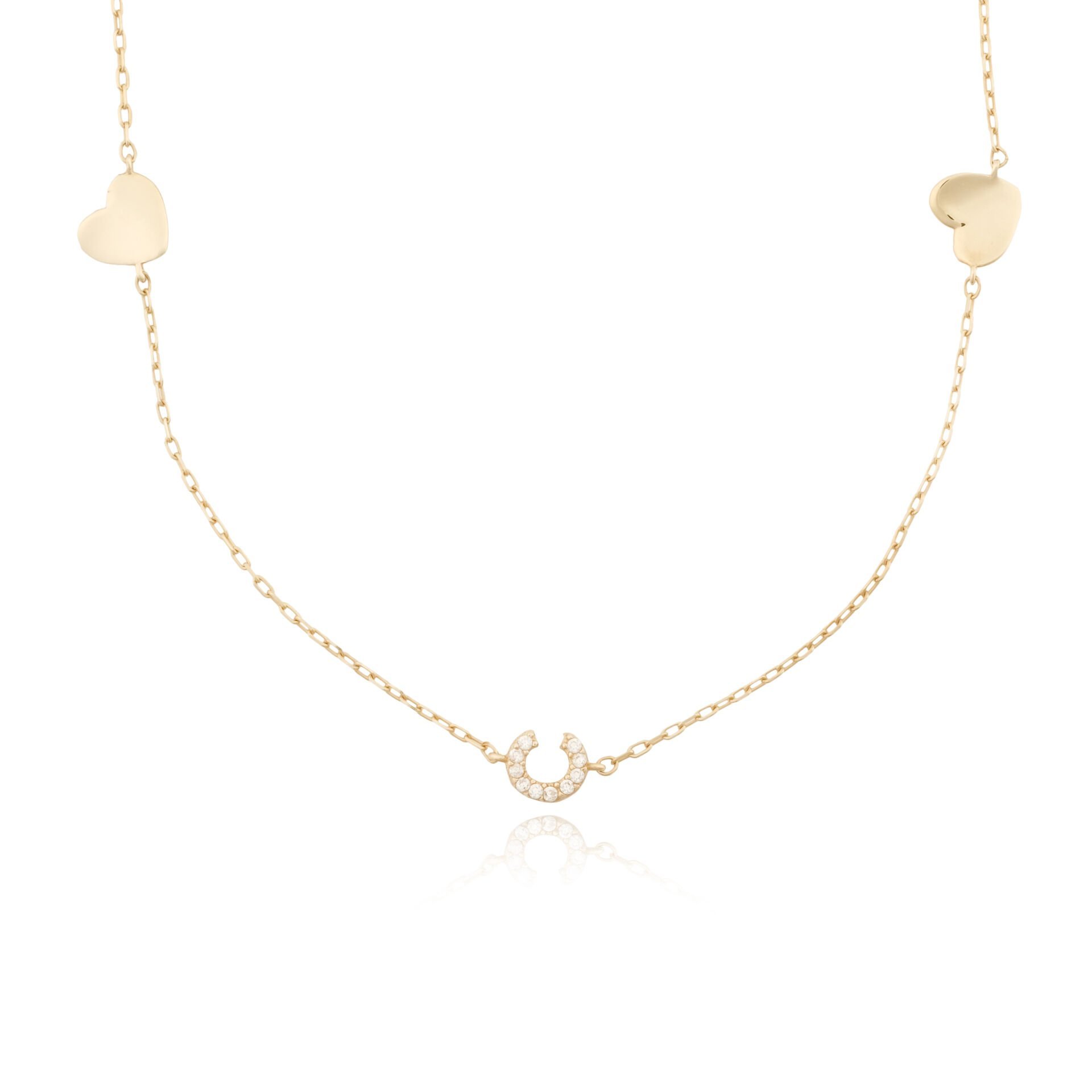 14 Ayar Altın Taşlı Kalpli Kolye C Harfi