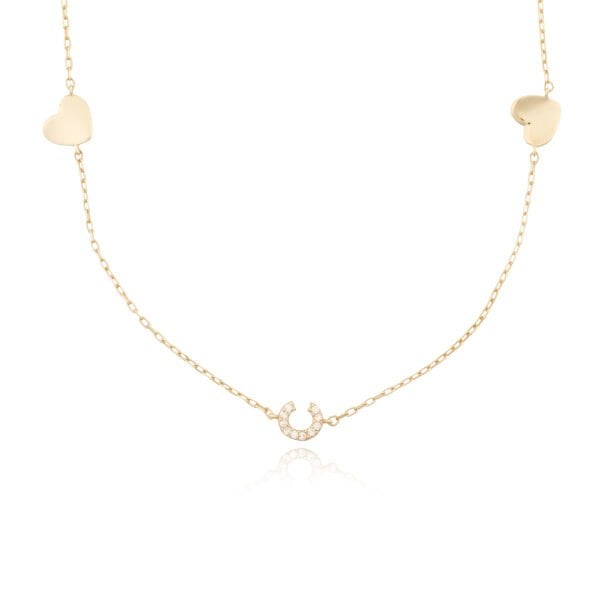 14 Ayar Altın Taşlı C Harfi Kalp Kolye