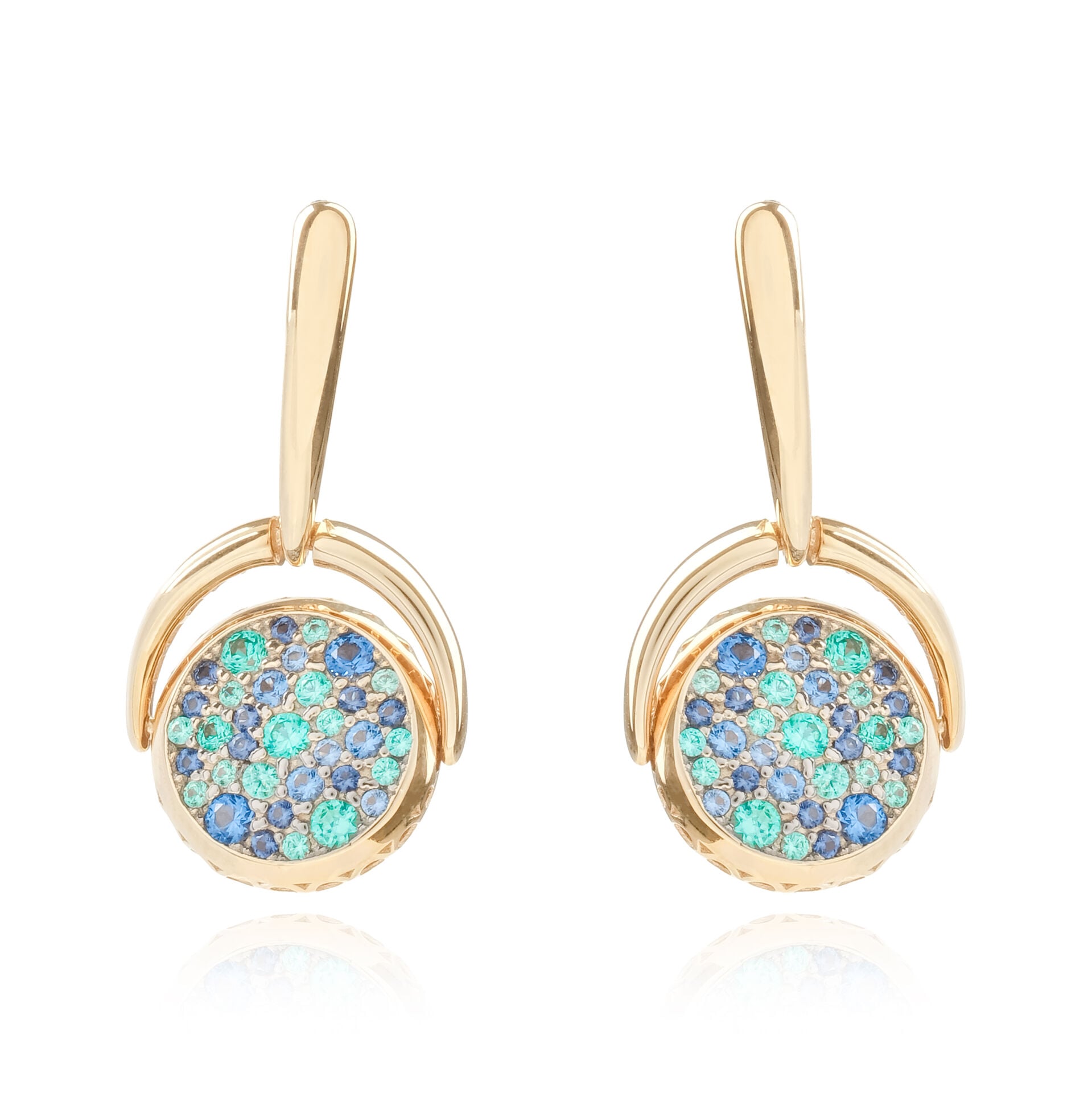 Cetaş 14 Ayar Altın Çift Taraflı Döner Yonca Motifli Taşlı Ve Mineli Küpe