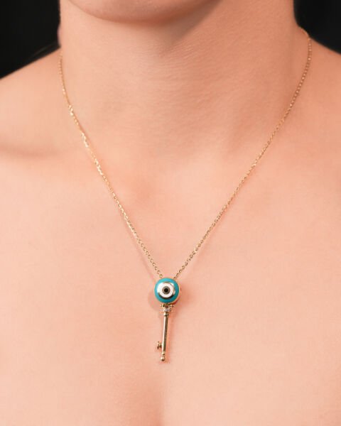 14 Ayar Altın Roberto Bravo Nazar Mineli Anahtar Kolye