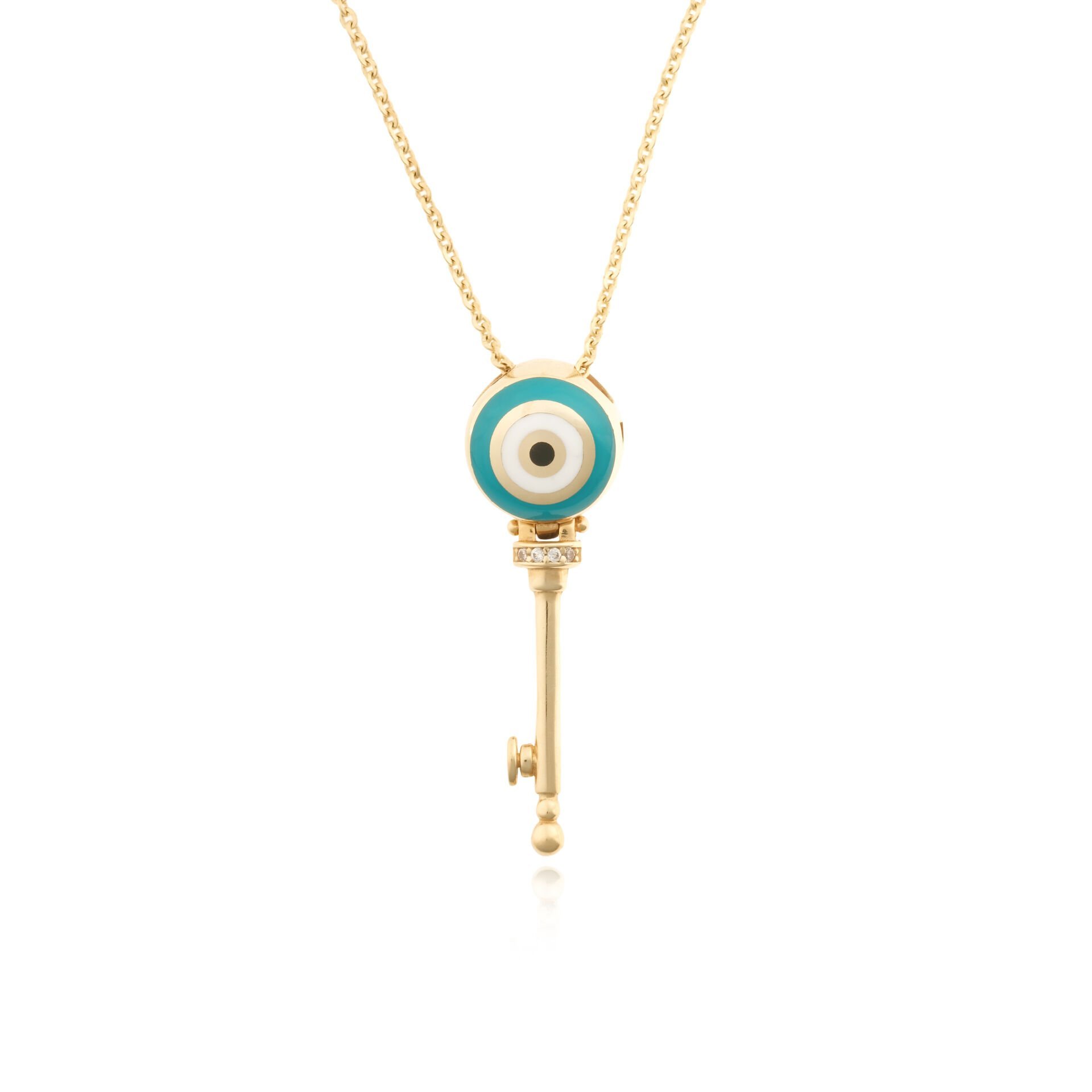 14 Ayar Altın Roberto Bravo Nazar Mineli Anahtar Kolye