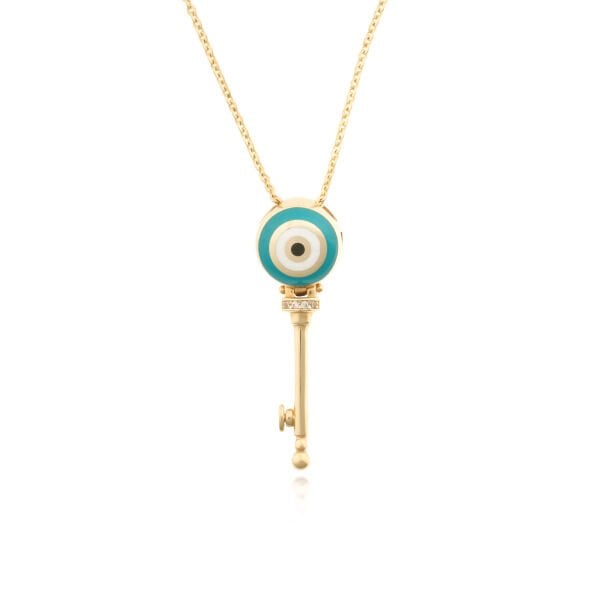 14 Ayar Altın Roberto Bravo Nazar Mineli Anahtar Kolye