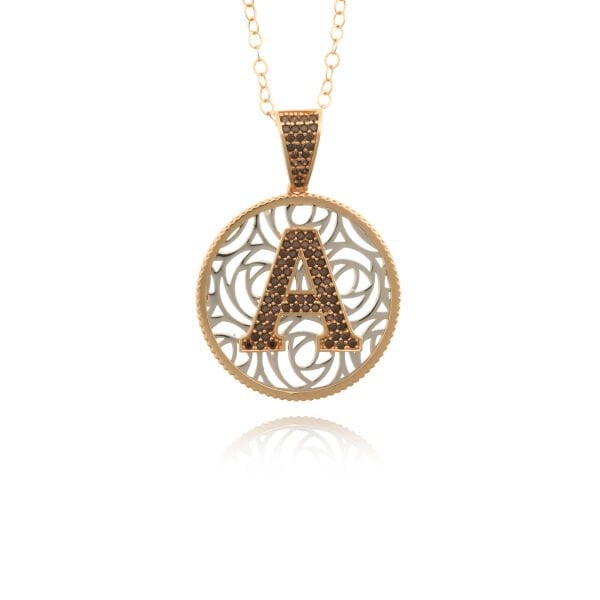 14 Ayar Altın Taşlı Tasarım A Harfi Kolye