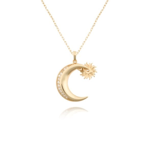 14 Ayar Altın Taşlı Ay & Güneş Kolye