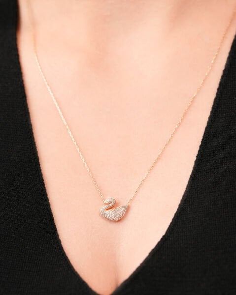 14 Ayar Altın Taşlı Kuğu Kolye