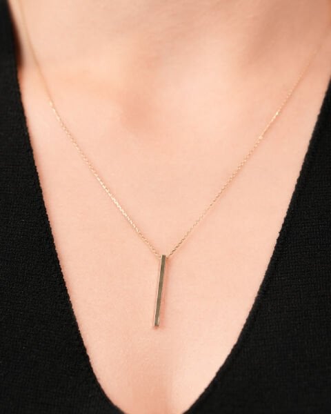 14 Ayar Altın Dikdörtgen Kolye