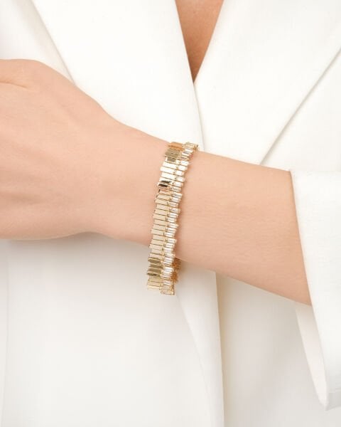 14 Ayar Altın Baget Taşlı Tasarım Bileklik