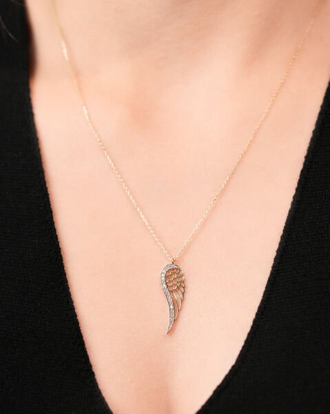 14 Ayar Altın Taşlı Melek Kanadı Kolye