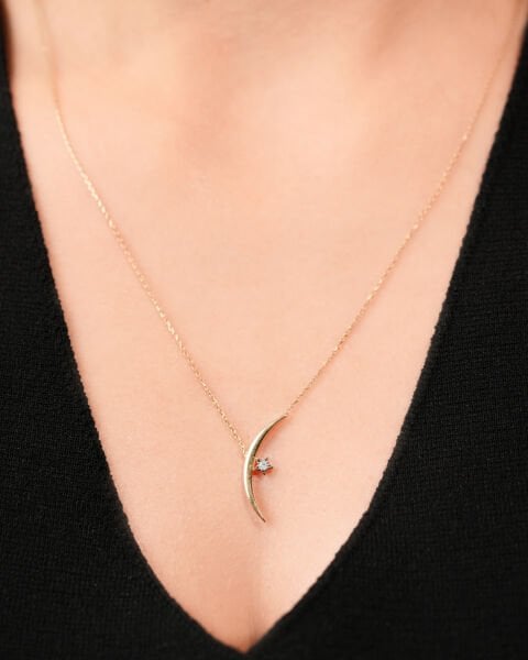 14 Ayar Altın Tasarım Ay Yıldız Kolye