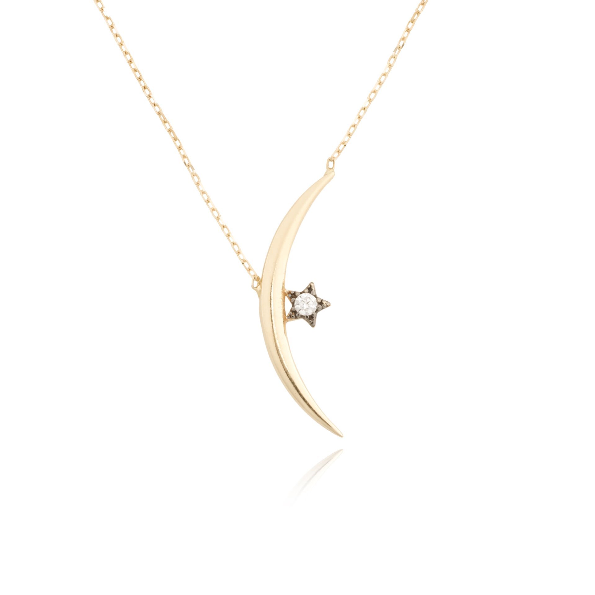 14 Ayar Altın Tasarım Ay Yıldız Kolye