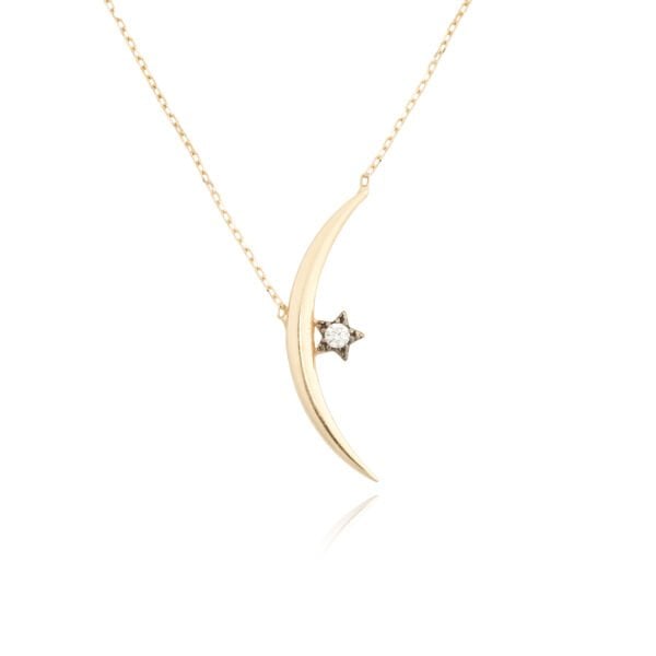 14 Ayar Altın Tasarım Ay Yıldız Kolye