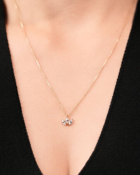 14 Ayar Altın Taşlı Lotus Kolye