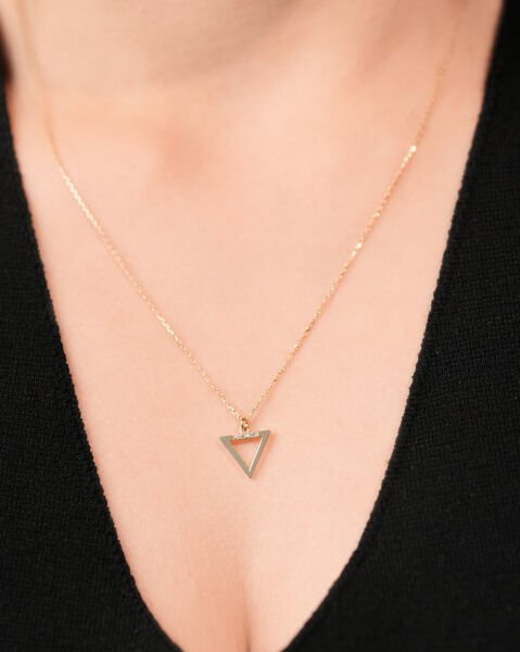 14 Ayar Altın Taşlı Üçgen Kolye