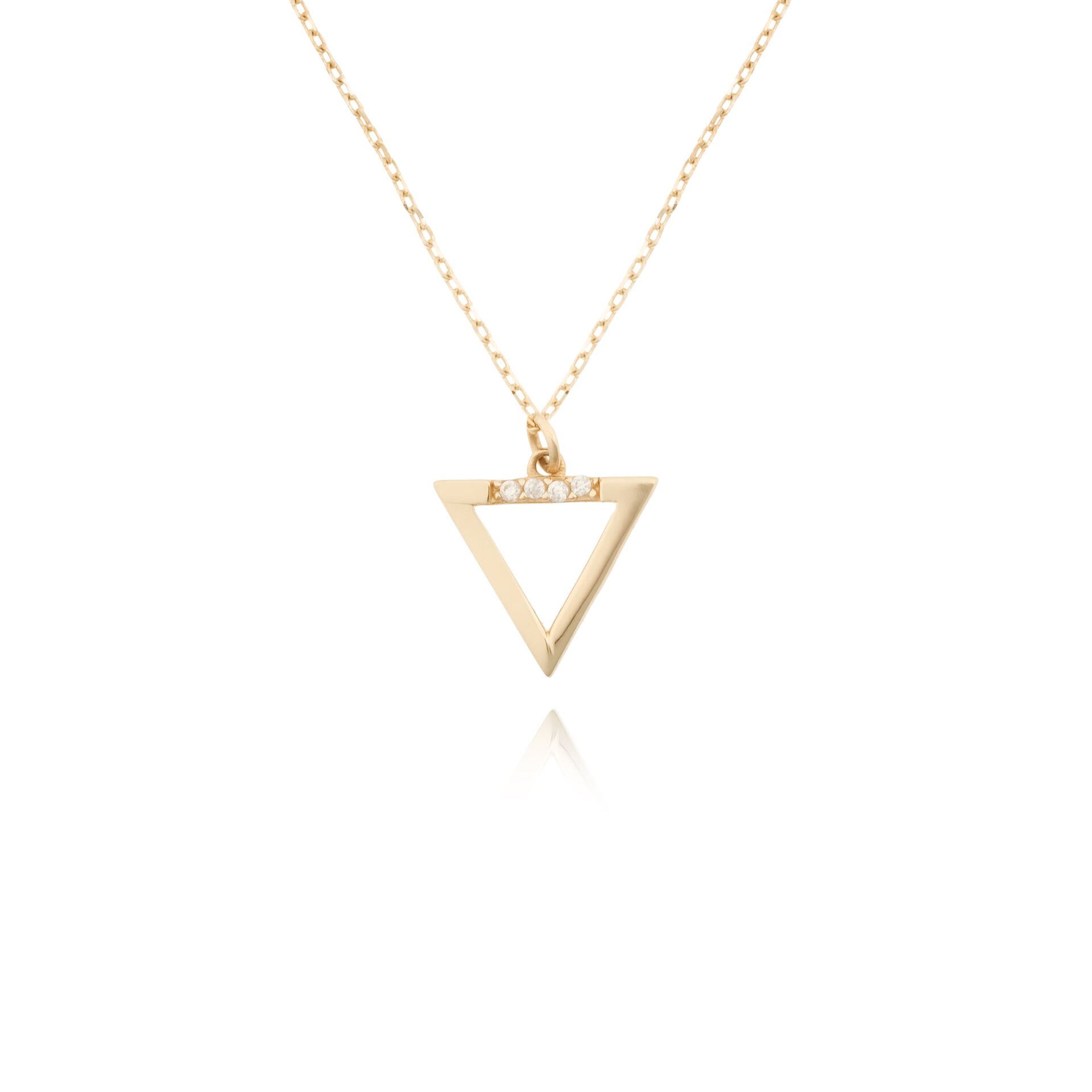 14 Ayar Altın Taşlı Üçgen Kolye