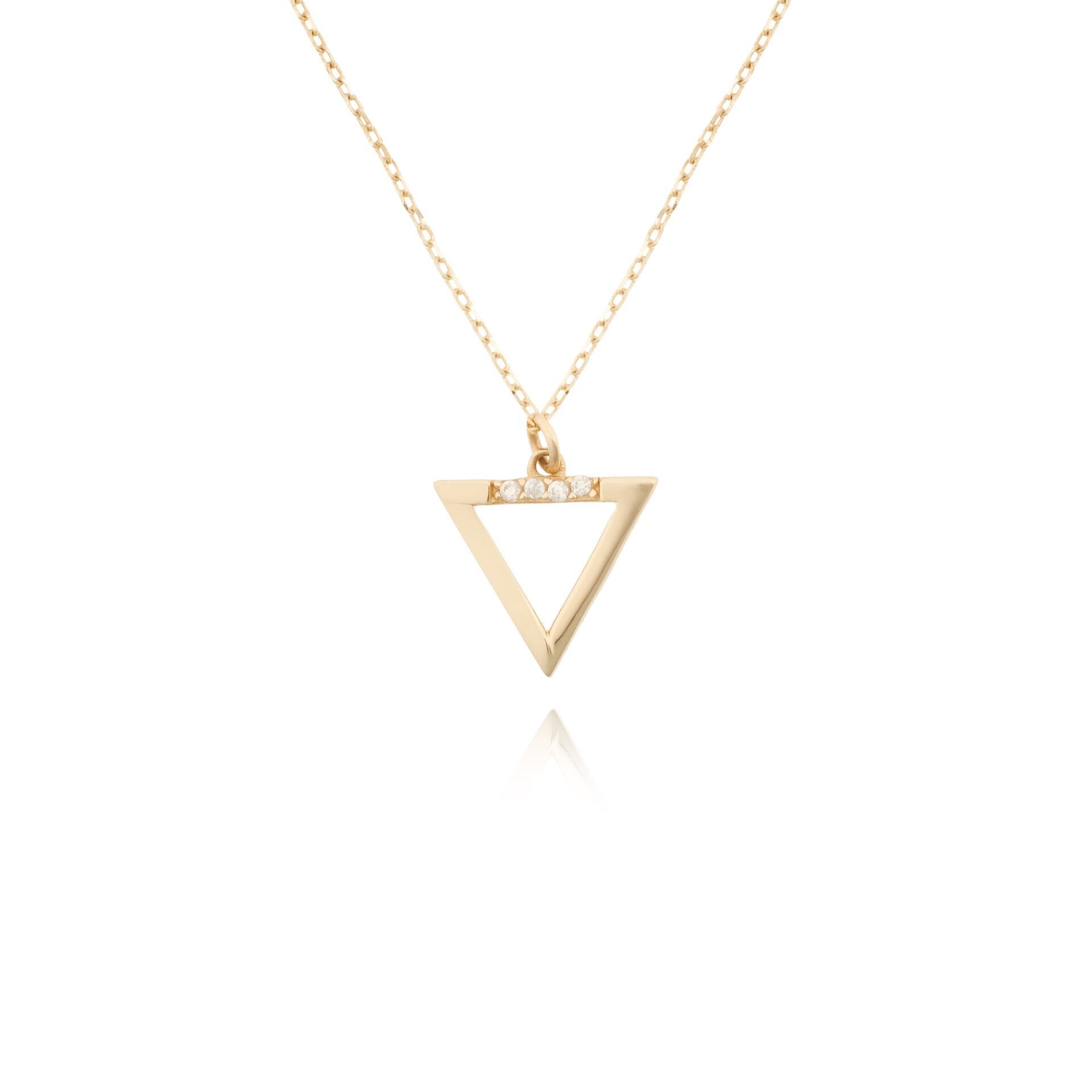14 Ayar Altın Taşlı Üçgen Kolye