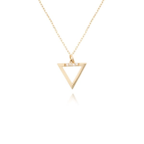 14 Ayar Altın Taşlı Üçgen Kolye