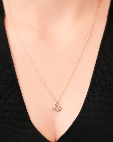 14 Ayar Altın Taşlı Kuğu Kolye