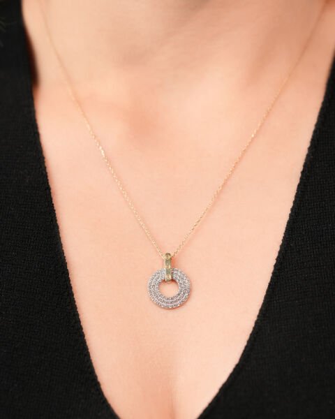 14 Ayar Altın Taşlı Halka Kolye